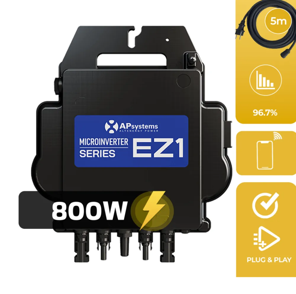 SUNNIVA ® 1840W Balkonkraftwerk BIFAZIAL FULLBLACK komplett Steckdose AP Systems EZ1-M 800 Watt Wechselrichter, Solaranlage Komplettset,4x460W Glas-Glas Bifacial Solarmodule, 5m Kabel,4x2,5m Solarkabel Sale