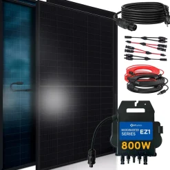 SUNNIVA ® 1840W Balkonkraftwerk BIFAZIAL FULLBLACK komplett Steckdose AP Systems EZ1-M 800 Watt Wechselrichter, Solaranlage Komplettset,4x460W Glas-Glas Bifacial Solarmodule, 5m Kabel,4x2,5m Solarkabel Sale