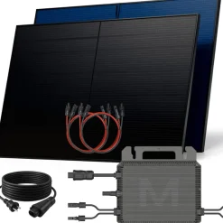 ® 1000W Balkonkraftwerk BIFAZIAL FULLBLACK komplett Steckdose MARSTEK 800 Watt Wechselrichter, Solaranlage Komplettset, 2x 500W N-Type Glas Bifacial Solarmodule, 5m Kabel, 4x 1m Solarkabel ^ SUNNIVA Discount
