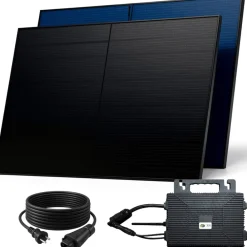 SUNNIVA ® 1000W Balkonkraftwerk BIFAZIAL FULLBLACK komplett Steckdose ASTRO-E 800 Watt Wechselrichter, Solaranlage Komplettset, 2x 500W N-Type Glas Bifacial Solarmodule, 5m Kabel, 4x 1m Solarkabel Best