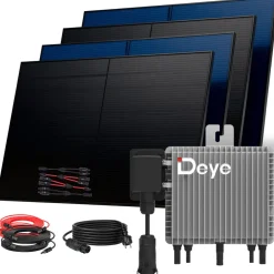 ® 2000W Balkonkraftwerk BIFAZIAL FULLBLACK komplett Steckdose DEYE 800W Wechselrichter, PV Solaranlage, 4x 500W Glas Solarmodule, inkl. 5m Kabel, Bluetooth WIFI, Komplettset ^ SUNNIVA Best