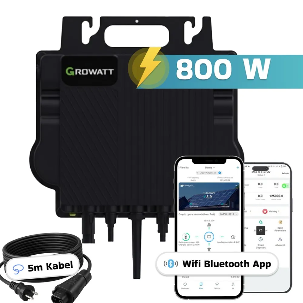 ® 920W Balkonkraftwerk BIFAZIAL FULLBLACK komplett Steckdose GROWATT NEO-800M-X Watt Wechselrichter, PV Solaranlage Komplettset,2x460W Glas-Glas Bifacial Solarmodule, 5m Kabel,4x1m Solarkabel ^ SUNNIVA Clearance