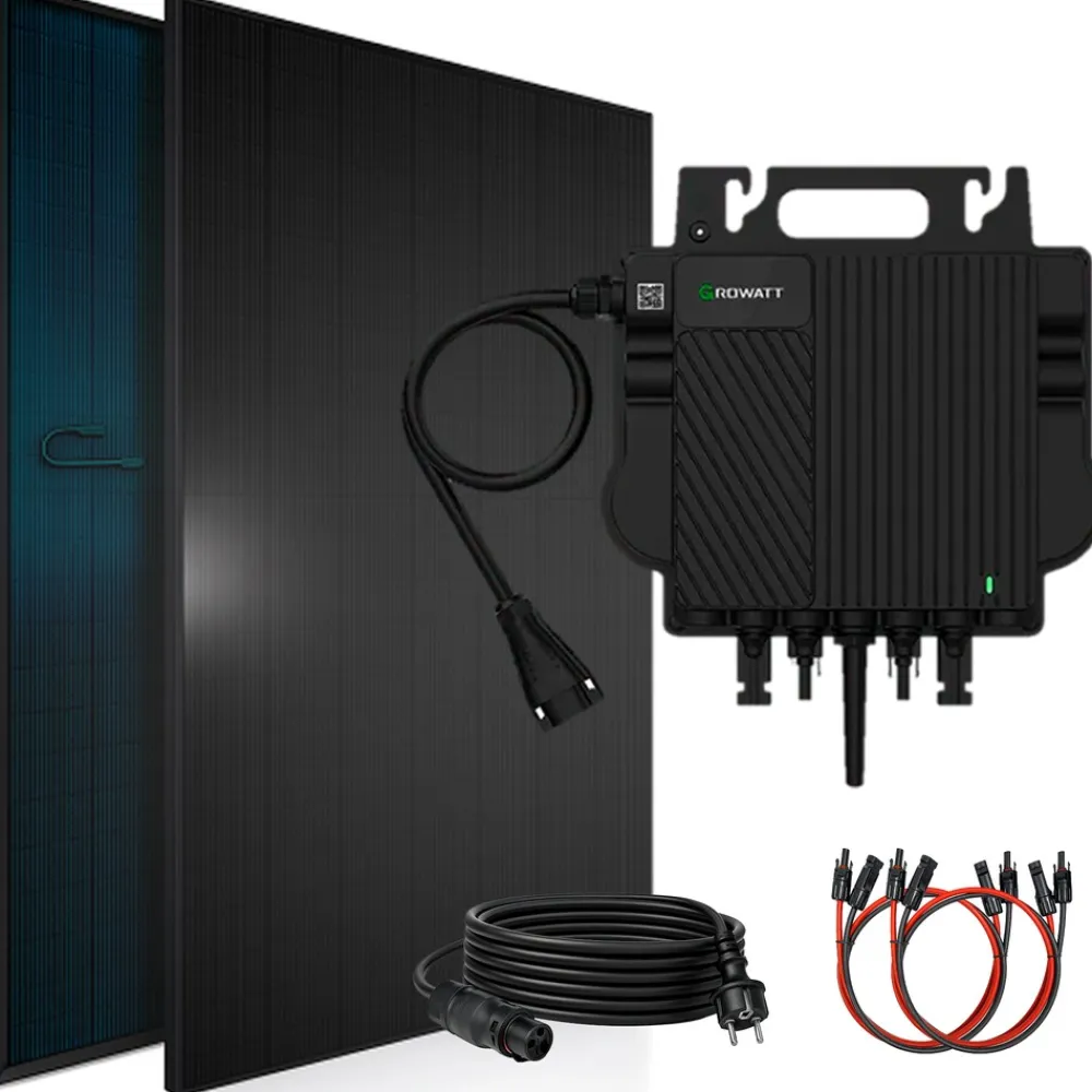 ® 920W Balkonkraftwerk BIFAZIAL FULLBLACK komplett Steckdose GROWATT NEO-800M-X Watt Wechselrichter, PV Solaranlage Komplettset,2x460W Glas-Glas Bifacial Solarmodule, 5m Kabel,4x1m Solarkabel ^ SUNNIVA Clearance