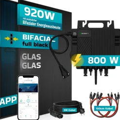 ® 920W Balkonkraftwerk BIFAZIAL FULLBLACK komplett Steckdose GROWATT NEO-800M-X Watt Wechselrichter, PV Solaranlage Komplettset,2x460W Glas-Glas Bifacial Solarmodule, 5m Kabel,4x1m Solarkabel ^ SUNNIVA Clearance