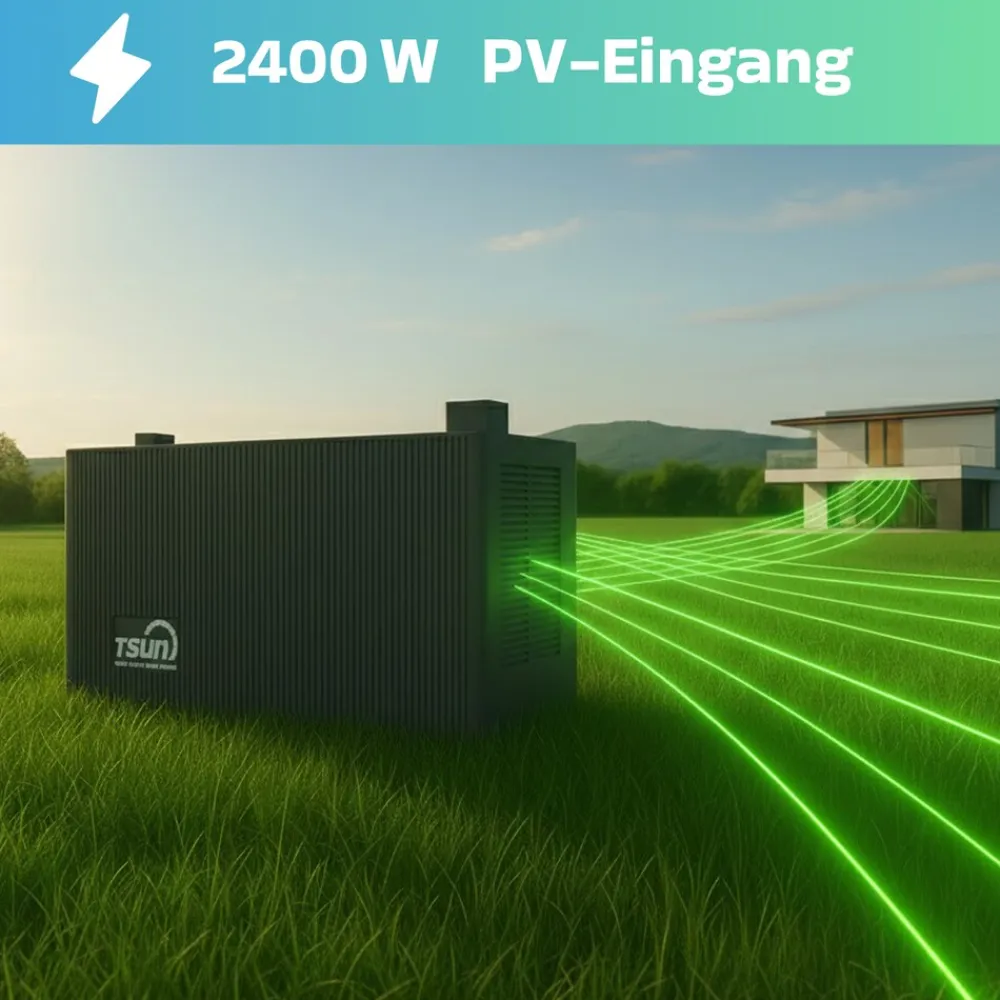 SUNNIVA ® 2000W Balkonkraftwerk mit 4,02 kWh Speicher TSUN SOLARCAN TSOL-DCU2000Lite, BIFAZIAL FULLBLACK komplett Steckdose, PV Solaranlage Komplettset mit Solarspeicher, 4x 500W Glas-Bifacial Discount