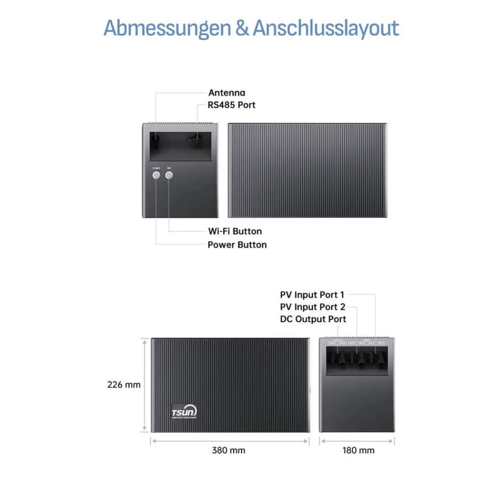 SUNNIVA ® 920W Balkonkraftwerk mit 2,01 kWh Speicher TSUN SOLARCAN TSOL-DCU2000Lite, BIFAZIAL FULLBLACK komplett Steckdose, PV Solaranlage Komplettset mit Solarspeicher, 2x 460W Glas-Glas Bifacial Online