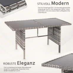 SWING&HARMONIE Sydney Polyrattan Sitzgruppe Esstisch Lounge Sitzgarnitur Essgruppe Gartenmöbel Set - grau schwarz Discount