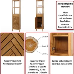 MCW Teak-Hochschrank -M74, Badschrank, 1 Tür 4 Fächer, hochwertiges B-Grade-Teak (Kernholz, 20-30 Jahre) 181x40x35cm Best