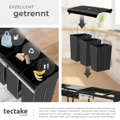 TecTake ® Abfallsammler, 3-fach Mülltrennung, 3x10L, für Schränke ab 30 cm Breite, 26 x 48 x 42 cm Clearance