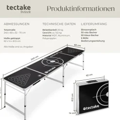 TecTake ® Aluminium Bierpongtisch, klappbar, bodenschonende Kunststofffüße, inklusive 100 Bechern und 6 Bällen Online