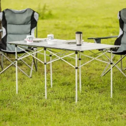 ® Aluminium Campingtisch, klappbar, bodenschonende Kunststoffkappen, 140 x 70 x 70 cm ^ TecTake Discount
