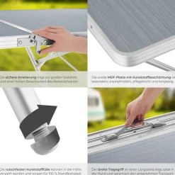 ® Aluminium Campingtisch, klappbar, bodenschonende, höhenverstellbare Füße, 180 x 70 x 70,5 cm ^ TecTake Hot