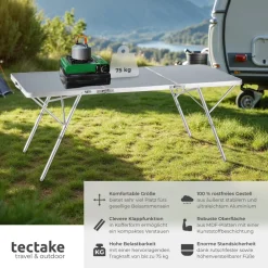 ® Aluminium Campingtisch, klappbar, bodenschonende, höhenverstellbare Füße, 180 x 70 x 70,5 cm ^ TecTake Hot
