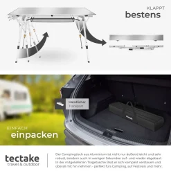 ® Aluminium Campingtisch, faltbar, höhenverstellbar, 120 x 70,5 x 58 – 79 cm ^ TecTake Clearance