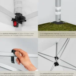 TecTake ® Aluminium Pavillon, 3 x 3 m, faltbar und höhenverstellbar, inklusive Spannseilen, Heringen und Tragetasche weiß New