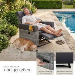 ® Aluminium Rattansessel, verstellbare Rückenlehne und Fußablage, abnehmbare Polster mit waschbaren Bezügen, Belastbarkeit 150 kg, 80 x 80 - 157 x 80 - 97 cm ^ TecTake Clearance