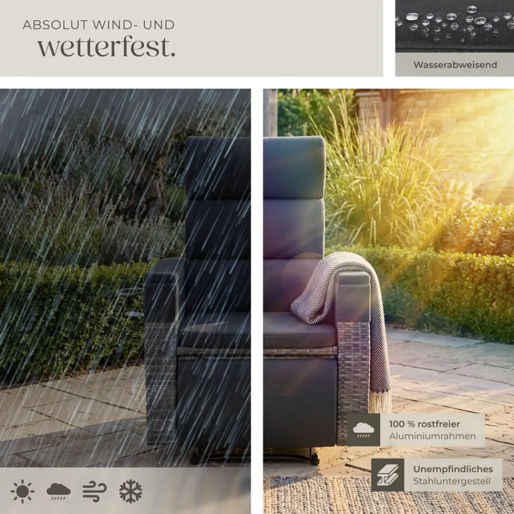 ® Aluminium Rattansessel, verstellbare Rückenlehne und Fußablage, abnehmbare Polster mit waschbaren Bezügen, Belastbarkeit 150 kg, 80 x 80 - 157 x 80 - 97 cm ^ TecTake Clearance