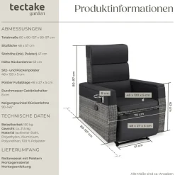 ® Aluminium Rattansessel, verstellbare Rückenlehne und Fußablage, abnehmbare Polster mit waschbaren Bezügen, Belastbarkeit 150 kg, 80 x 80 - 157 x 80 - 97 cm ^ TecTake Clearance
