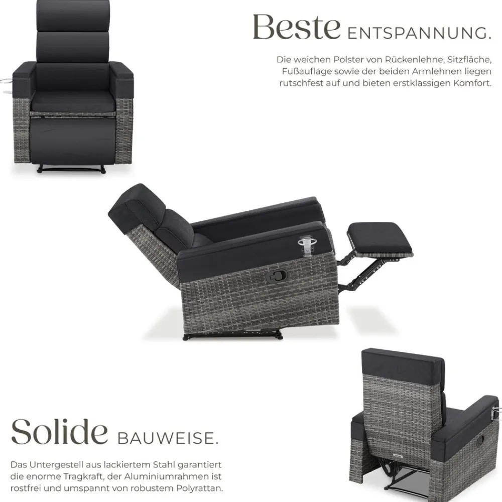 ® Aluminium Rattansessel, verstellbare Rückenlehne und Fußablage, abnehmbare Polster mit waschbaren Bezügen, Belastbarkeit 150 kg, 80 x 80 - 157 x 80 - 97 cm ^ TecTake Clearance