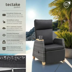 ® Aluminium Rattansessel, wetterfest und UV-beständig, dicke Polsterung, 68,5 x 67 - 128 x 87 - 104 cm ^ TecTake Online