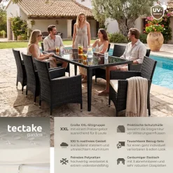 ® Aluminium Rattan Sitzgruppe, wetterfest und UV-beständig, mit Sicherheitsglasplatten, inklusive Schutzhülle ^ TecTake Best