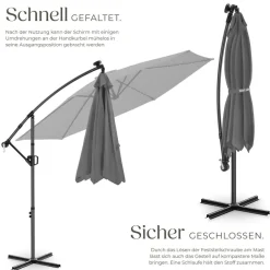 ® Ampelschirm, 3 x 3 m, 360° drehbar, Kurbelmechanismus, mit LED Solar-Beleuchtung, inkl. Schutzhülle ^ TecTake New