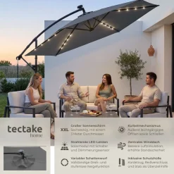 ® Ampelschirm, 3 x 3 m, 360° drehbar, Kurbelmechanismus, mit LED Solar-Beleuchtung, inkl. Schutzhülle ^ TecTake New