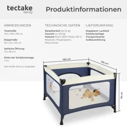 TecTake ® Baby Laufstall, stabil und kompakt faltbar, mit atmungsaktivem Mesh-Gewebe, 105 x 105 x 78 cm braun New