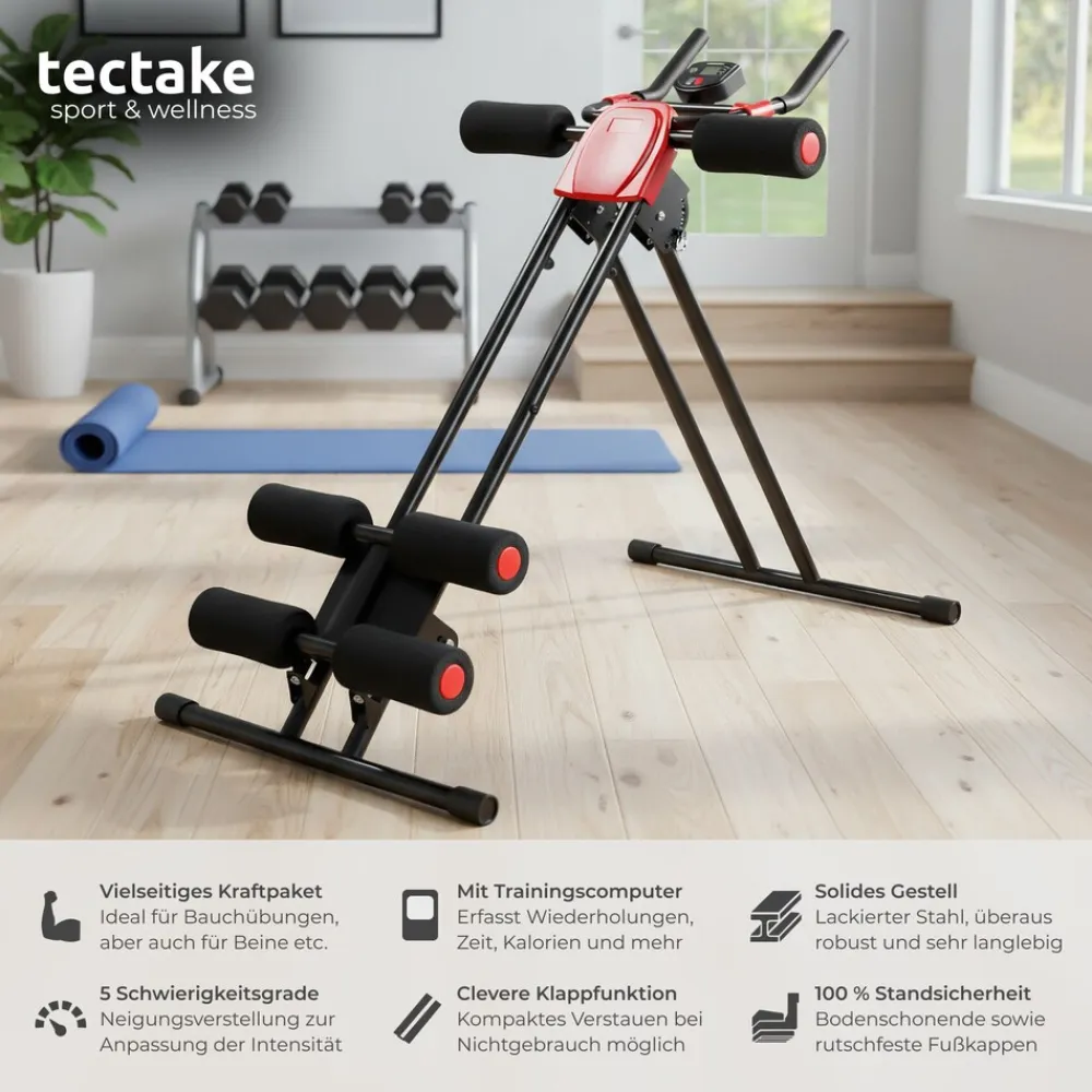 ® Bauchtrainer, 5-fach verstellbar, klappbar, mit Trainingscomputer ^ TecTake Outlet