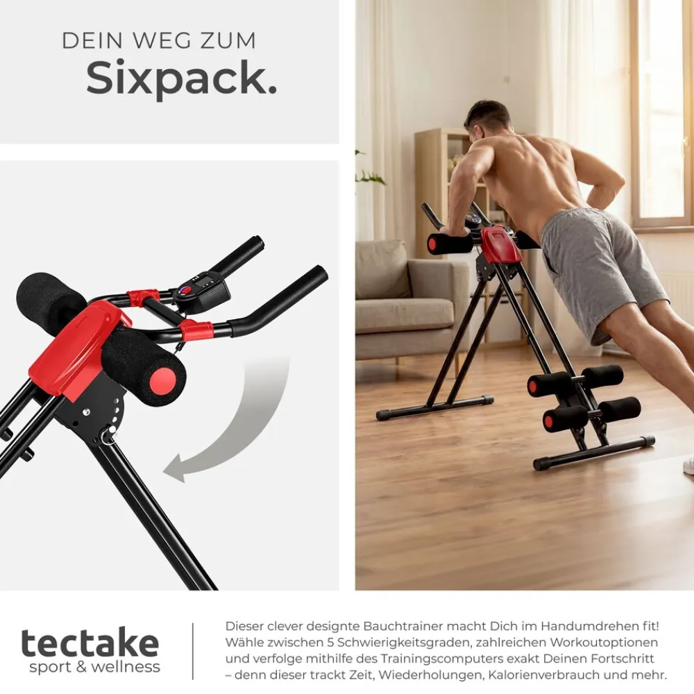 ® Bauchtrainer, 5-fach verstellbar, klappbar, mit Trainingscomputer ^ TecTake Outlet