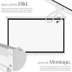 ® Beamer-Leinwand, für 4K, HD, Ultra HD und Full HD, Gain-Faktor 1,0, ausziehbares Gewebetuch, faltenfrei, Format 16:9, 72“ ^ TecTake New