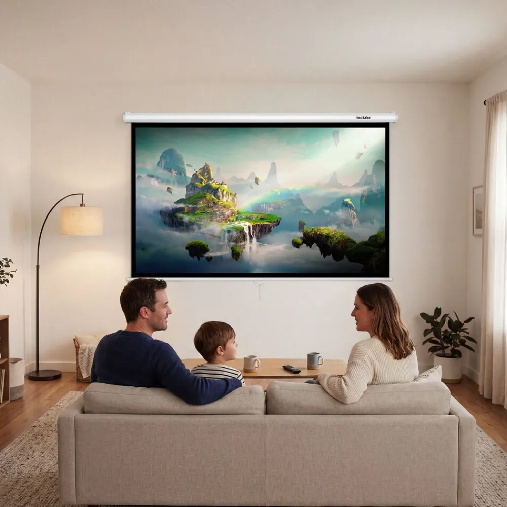 ® Beamer-Leinwand, für 4K, HD, Ultra HD und Full HD, Gain-Faktor 1,0, ausziehbares Gewebetuch, faltenfrei, Format 16:9, 72“ ^ TecTake New