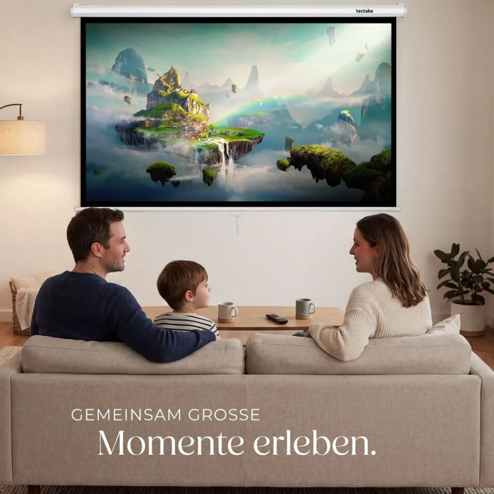 ® Beamer-Leinwand, für 4K, HD, Ultra HD und Full HD, Gain-Faktor 1,0, ausziehbares Gewebetuch, faltenfrei, Format 16:9, 72“ ^ TecTake New