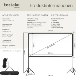 ® Beamer-Leinwand, für 4K, HD, Ultra HD und Full HD, Gain-Faktor 0,7, robuster Stoff, faltenfrei gespannt, Format 16:9, 100“ ^ TecTake Online