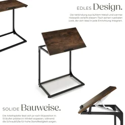 TecTake ® Beistelltisch, Industrial Style, in praktischer C-Form mit neigbarer Platte, 55 x 35 x 66,5 cm Industrial Holz dunkel, rustikal Clearance