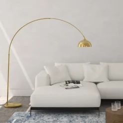 ® Bogenleuchte, 70er Jahre Retro-Stil, Teleskopbogen mit schwenkbarem Lampenschirm, Fußschalter, höhenverstellbar 187 - 206 cm ^ TecTake New