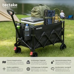 ® Bollerwagen, faltbar, abnehmbare Plane aus Oxford-Gewebe mit 3 Netztaschen und Reißverschlussfach, inklusive Einlegeboden, Belastbarkeit 80 kg ^ TecTake Clearance