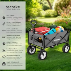 TecTake ® Bollerwagen, faltbar, abnehmbarer Stoffeinsatz mit 2 Netztaschen, inklusive Tragetasche, Belastbarkeit 80 kg grau Sale