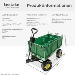 ® Bollerwagen, mit klappbaren Seitenwänden, leichtgängige Lenkachse mit gepolstertem Griff, Belastbarkeit 550 kg ^ TecTake Online