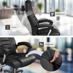 ® Bürostuhl, 360° drehbar und stufenlos höhenverstellbar, dicke Polsterung mit Kunstlederbezug, einstellbare Wippfunktion ^ TecTake Clearance