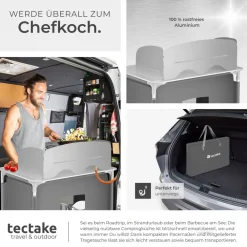 ® Campingküche Premium mit Aluminiumgestell und 2 Fächern, faltbar, mit 2 großen Fächern und Windschutz, 76 x 53,5 x 107 cm ^ TecTake Discount