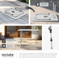 TecTake ® Campingtisch, klappbar, stufenlos höhenverstellbare Beine, 80 x 60 x 68 cm