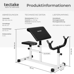 ® Curlbank, Hantelablage 5-fach höhenverstellbar, gepolstert mit Kunstlederbezug, rutschfest, 98 x 65 x 94 cm ^ TecTake New