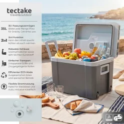 TecTake ® Elektrische Kühl- und Wärmebox, 35 l Fassungsvermögen, robustes Kunststoffgehäuse, mit Rollen, Steckdosen- und Autoanschluss Hot