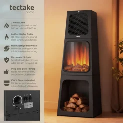 ® Elektrokamin, 2 Leistungsstufen mit 900 W und 1800 W, pulverbeschichteter Stahl, integriertes Thermostat ^ TecTake Outlet