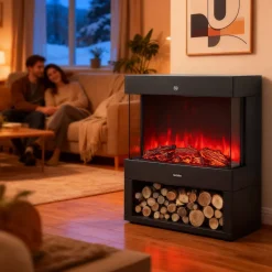 TecTake ® Elektrokamin, 2 Leistungsstufen mit 900 W und 1800 W, pulverbeschichteter Stahl, integriertes Thermostat