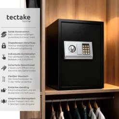 TecTake ® Elektronischer Safe, mit Doppelbolzen-Verschlusssystem, wählbarer Sicherheitscode und 2 Schlüssel zur Notöffnung, 50 x 35 x 34,5 cm Clearance