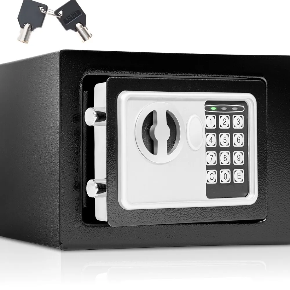 ® Elektronischer Safe, mit Doppelbolzen-Verschlusssystem, wählbarer Sicherheitscode und 2 Schlüssel zur Notöffnung, 17 x 23 x 17 cm ^ TecTake Hot