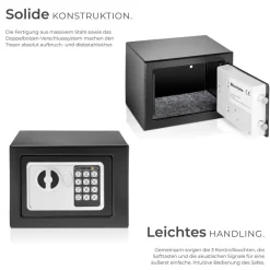 ® Elektronischer Safe, mit Doppelbolzen-Verschlusssystem, wählbarer Sicherheitscode und 2 Schlüssel zur Notöffnung, 17 x 23 x 17 cm ^ TecTake Hot