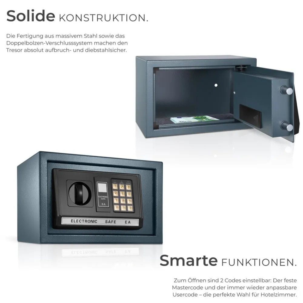 TecTake ® Elektronischer Safe, mit Doppelbolzen-Verschlusssystem, wählbarer Sicherheitscode und 2 Schlüssel zur Notöffnung, 20 x 31 x 22 cm Clearance